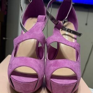 Wild Diva Pink Peep-Toe Heels with Silver Strap